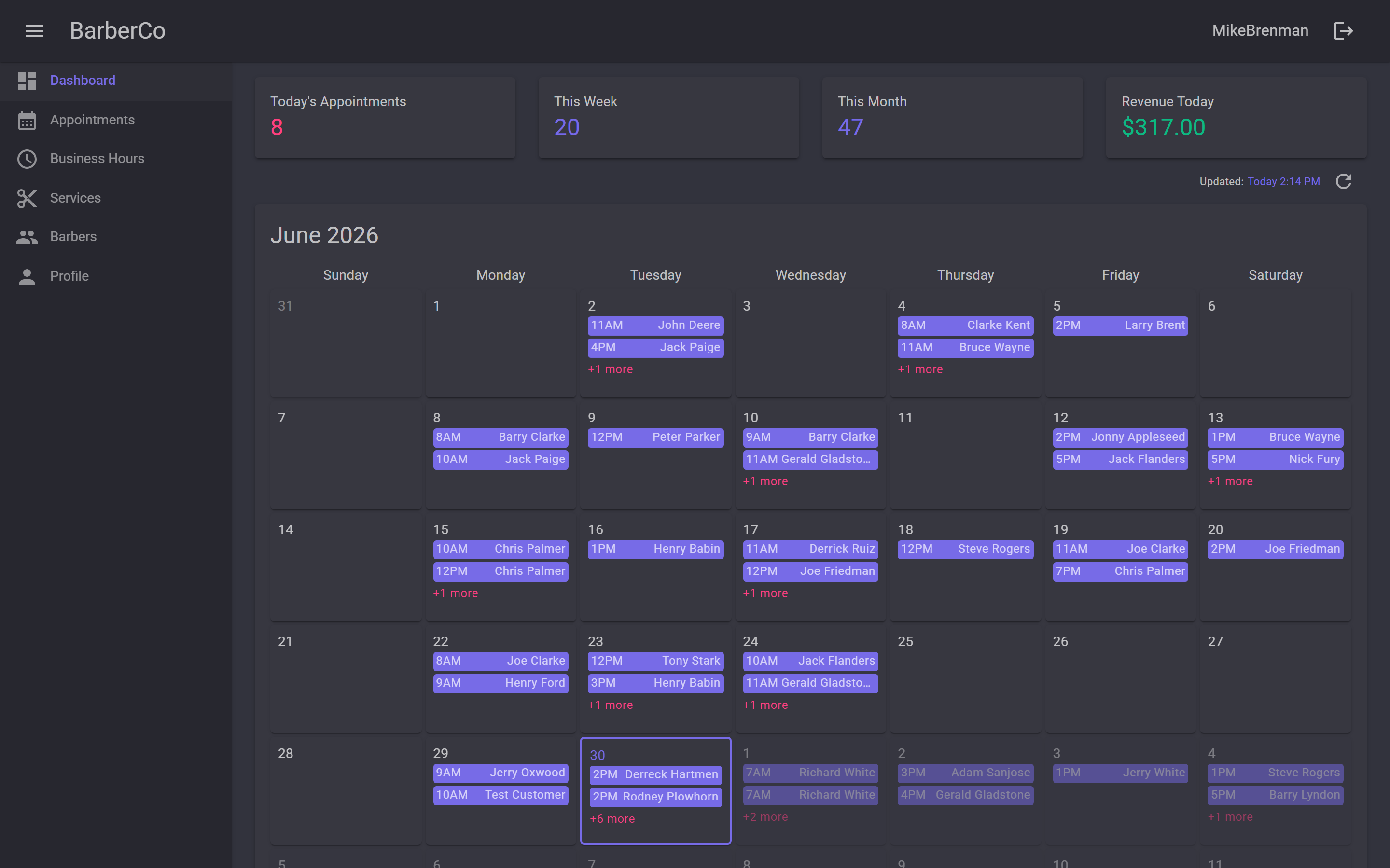 BarberCo.Management dashboard